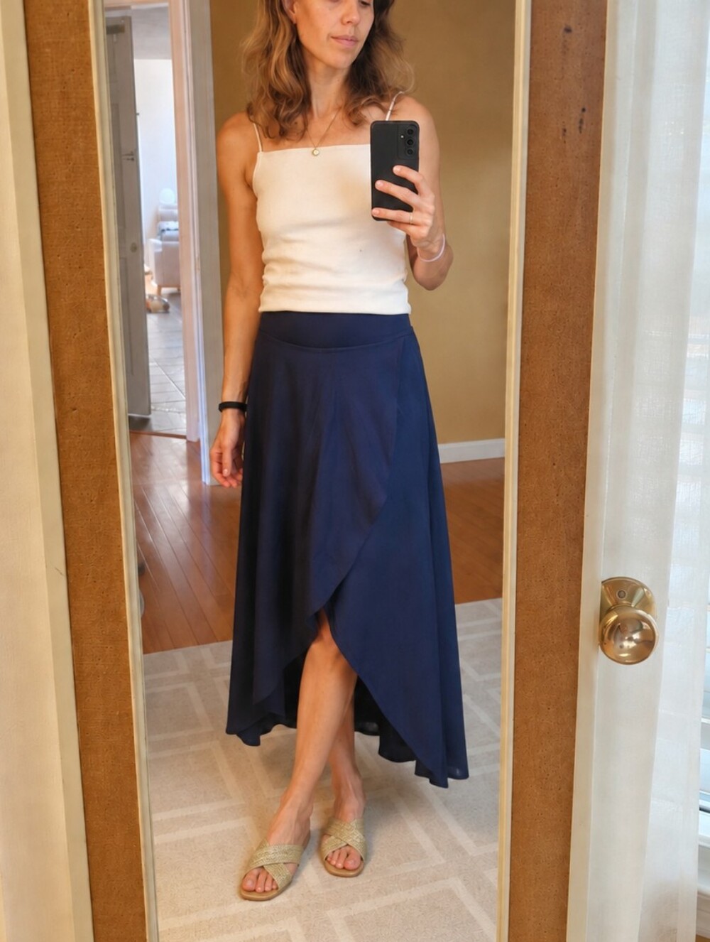 HALARA Navy High-Low Wrap Maxi Skirt with Side Slit